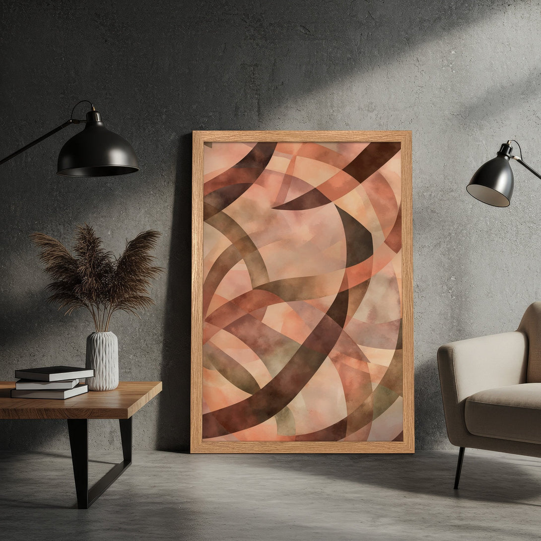 Framed Poster featuring an abstract design in warm earth tones. Perfect wall art for modern decor.