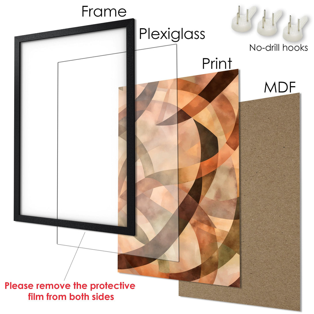 Framed Poster with abstract art in warm earth tones. Modern wall decor for your home.