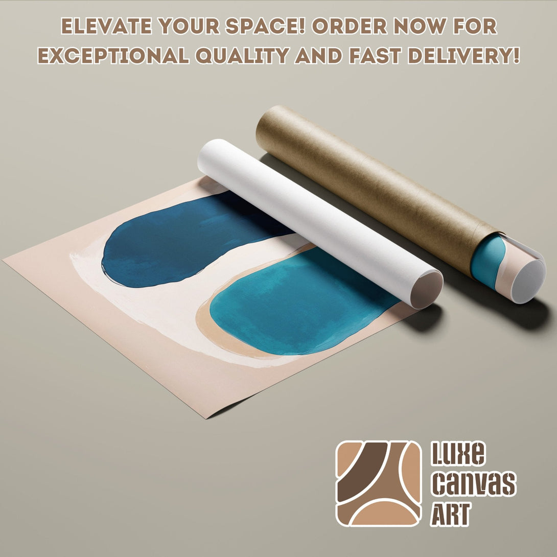 Abstract art poster roll with blue, beige, and white color palette. Elevate your space! Order your Poster today!