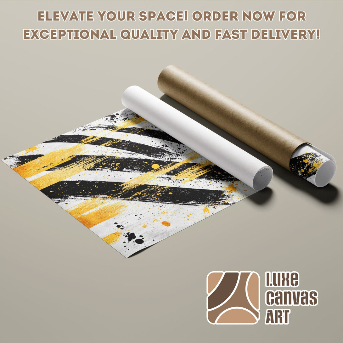 Abstract art poster roll with black, yellow, and white brushstrokes. Elevate your space with this stunning poster!