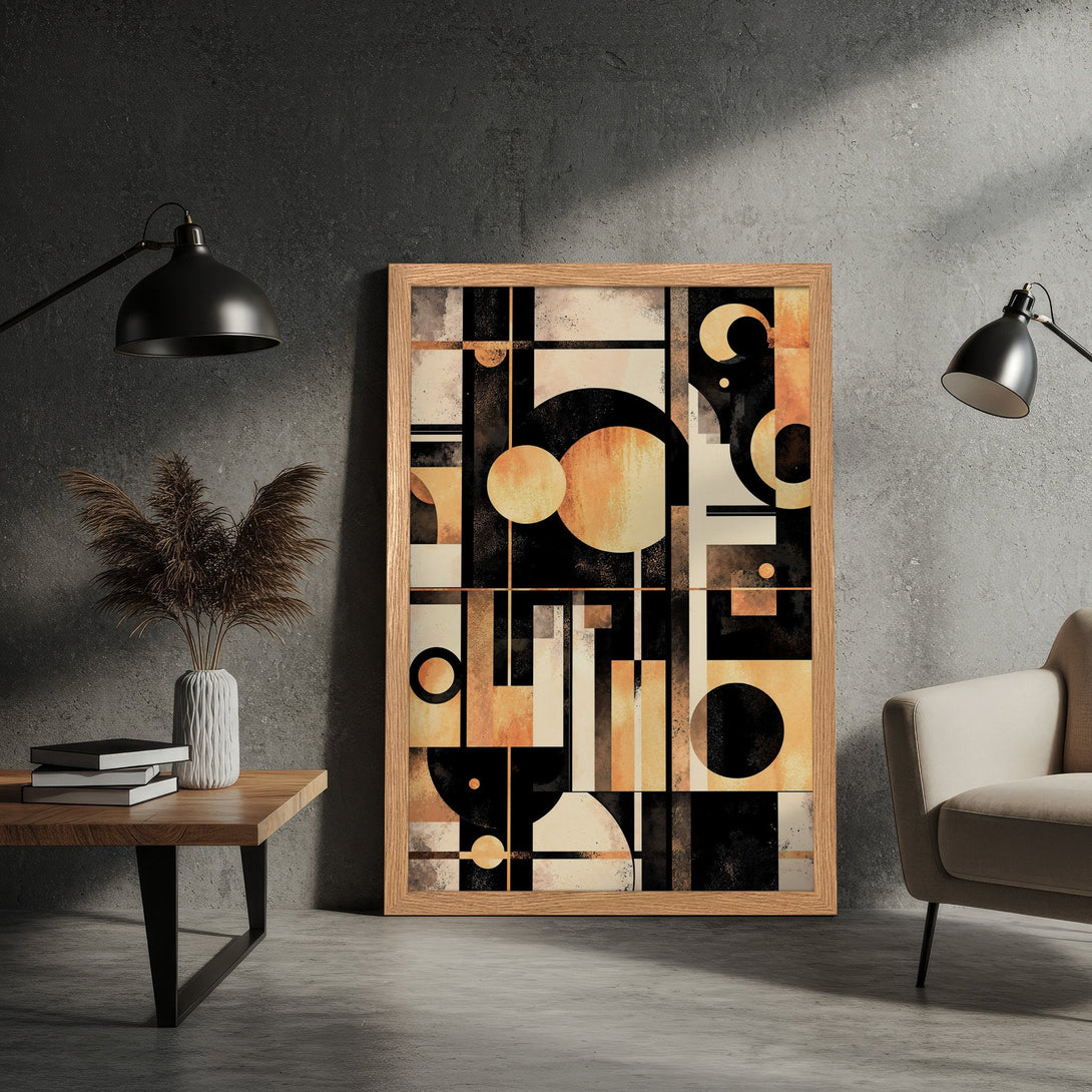 Framed Poster featuring abstract geometric art in a warm, neutral color palette. Perfect for modern home decor!