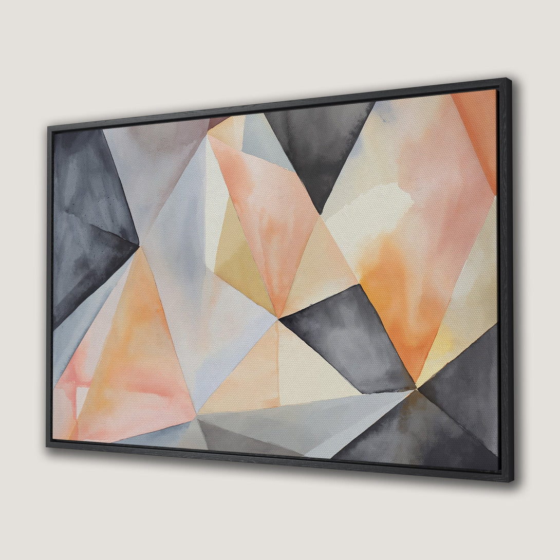 Framed Wall Art: Abstract geometric Canvas Print with warm peach, gray, and neutral tones. Modern art for a stylish home.