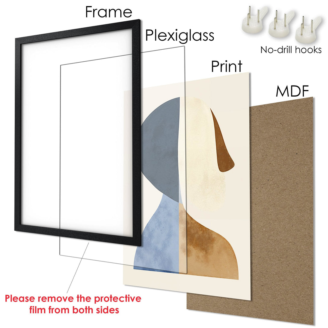 Framed Poster with abstract art in neutral tones. Modern wall decor for your home.