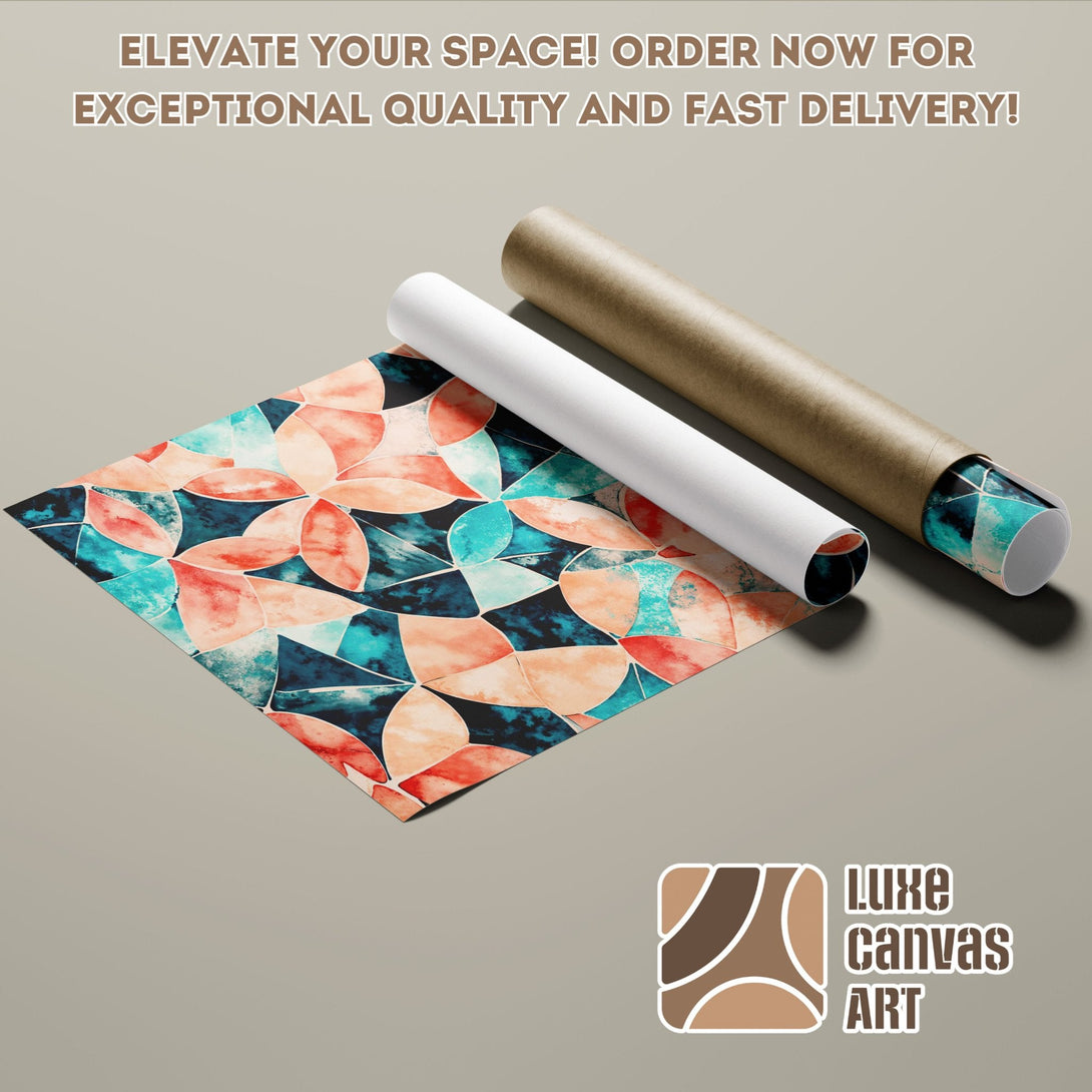 Abstract floral Poster Roll art in teal, coral, and navy. Elevate your space!