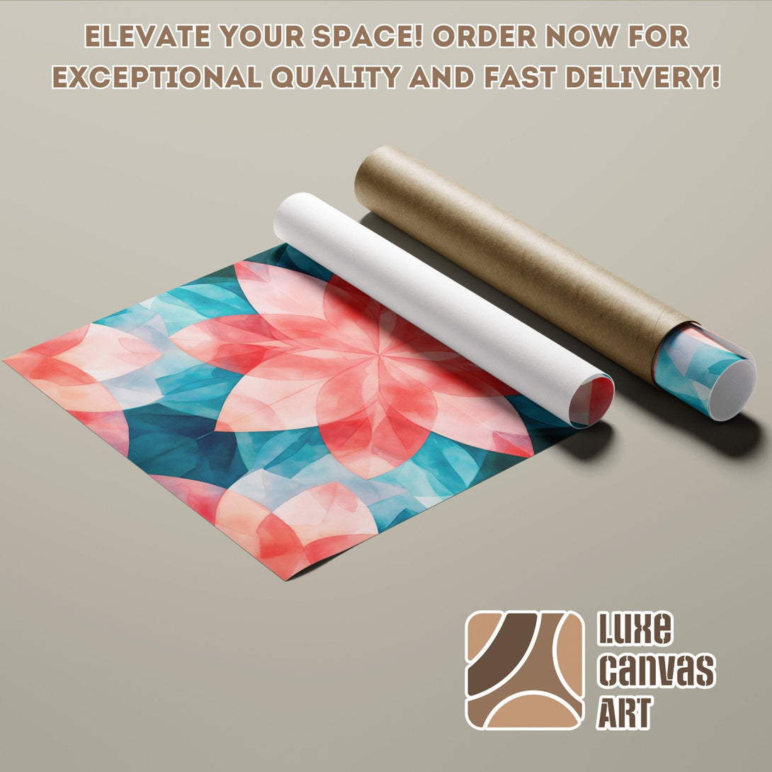 Abstract floral Poster Roll in teal, coral, and blush tones. Elevate your space!