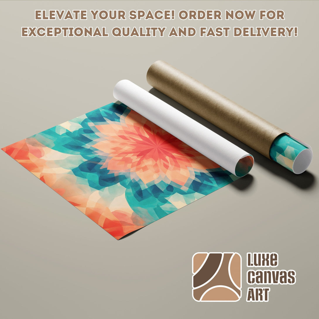 Abstract floral Poster Roll art in teal, coral, and beige. Elevate your space!