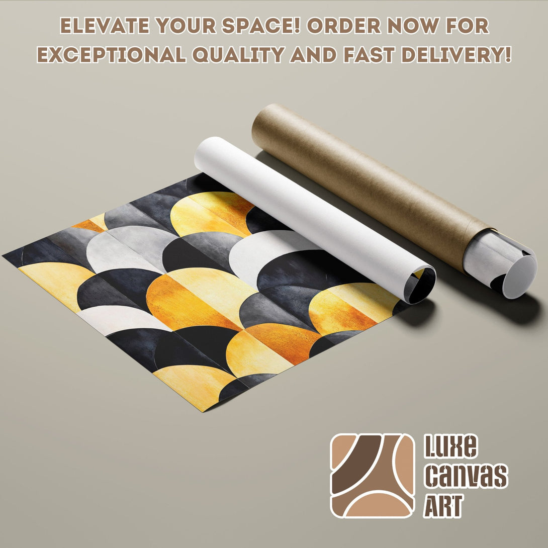 Abstract geometric Poster Roll with gold, black, and white color palette. Elevate your space!