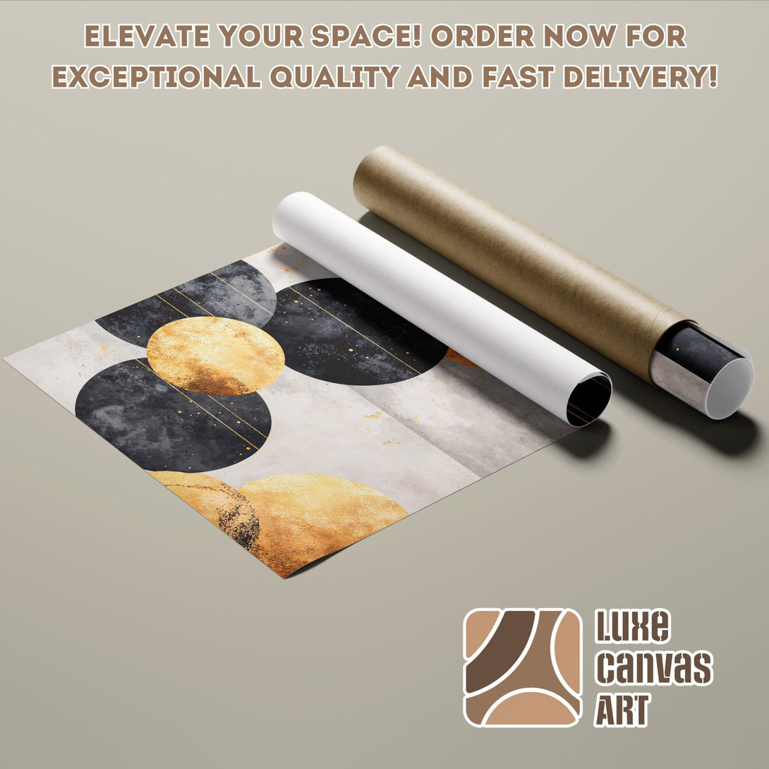 Abstract art Poster Roll, gold, black, and neutral color palette, perfect for home decor.