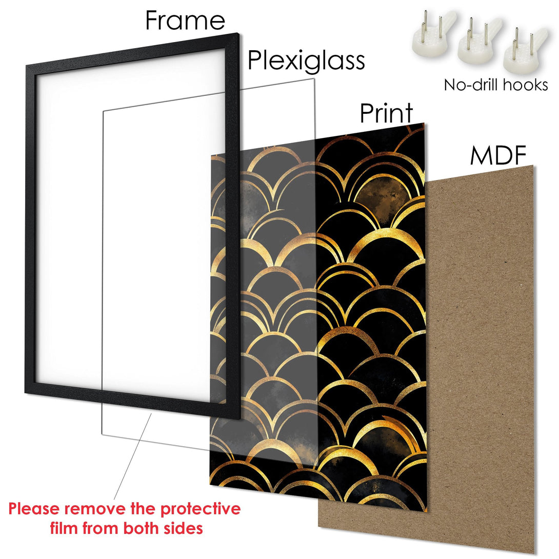 Framed Poster with Art Deco design in black and gold. Elevate your space with this stylish wall art!