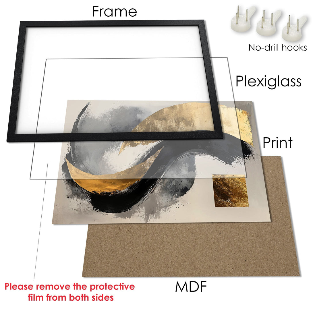 Framed Poster with abstract art in neutral tones and gold accents. Modern wall art to elevate your space.