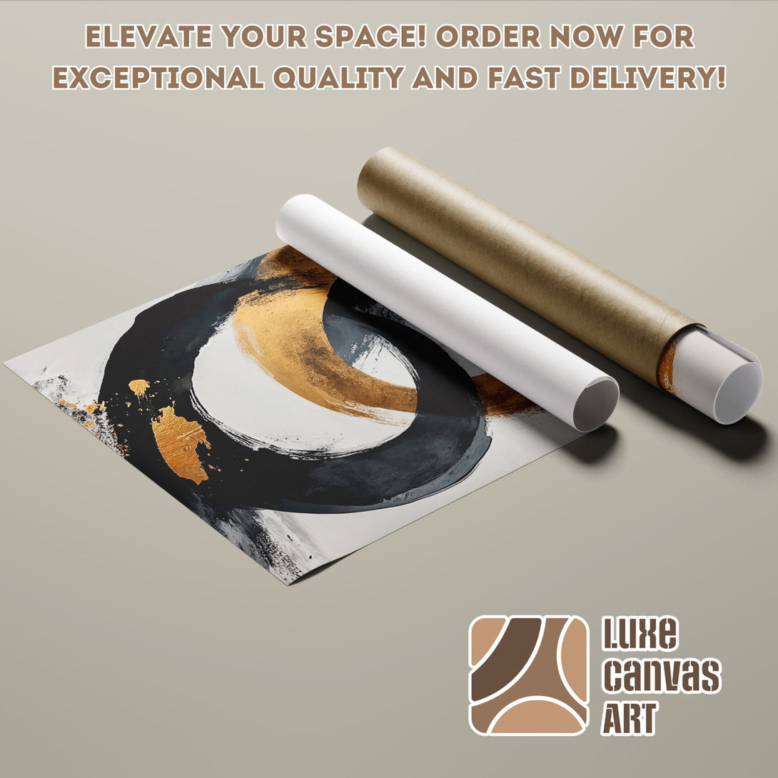 Abstract art Poster Roll in black, gold, and neutral tones. Elevate your space!