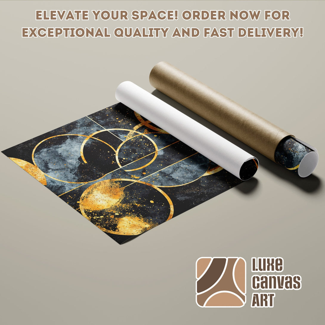 Abstract art Poster Roll with gold and blue color palette, perfect for modern decor.