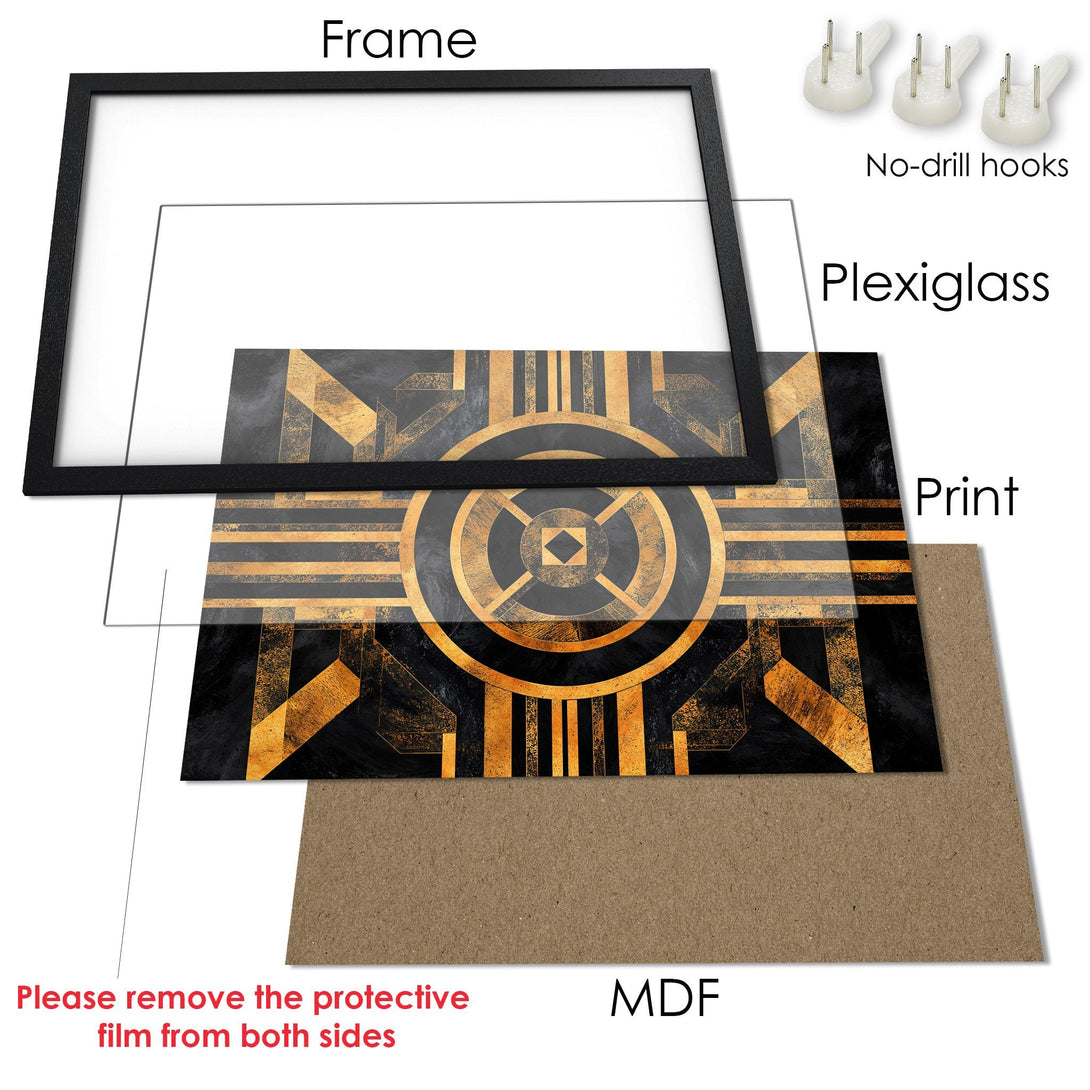 Framed Poster: Art Deco design in black & gold. Modern wall art for your home. Ready to hang!