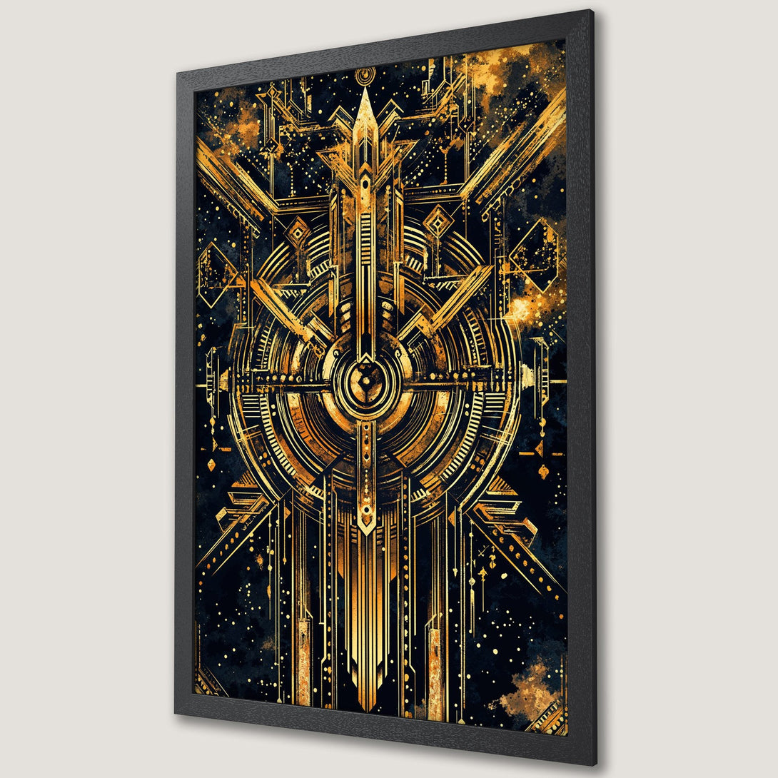 Framed Poster featuring an Art Deco design in gold and black. Stunning, geometric artwork for your home decor.