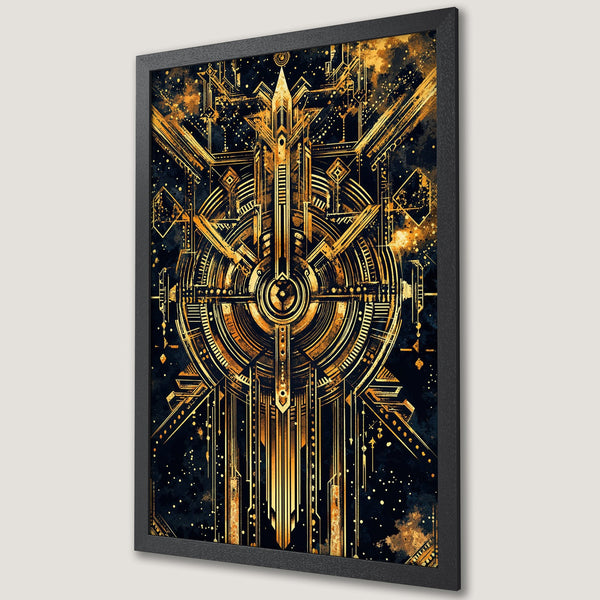 Framed Poster featuring an Art Deco design in gold and black. Stunning, geometric artwork for your home decor.
