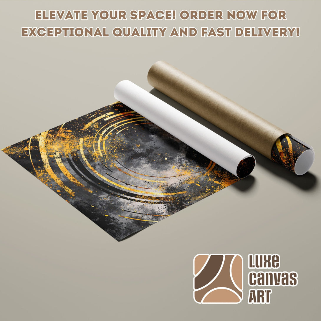 Abstract art Poster Roll with gold & black accents. Modern wall art, elevate your space!
