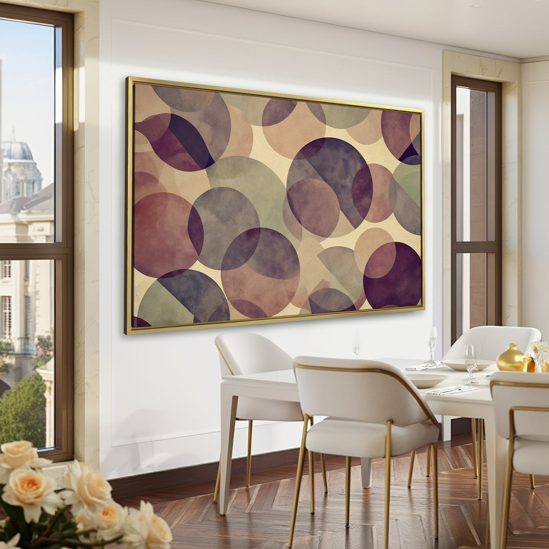 Canvas Print featuring an abstract geometric design in muted purple and beige tones. Modern art for home decor.
