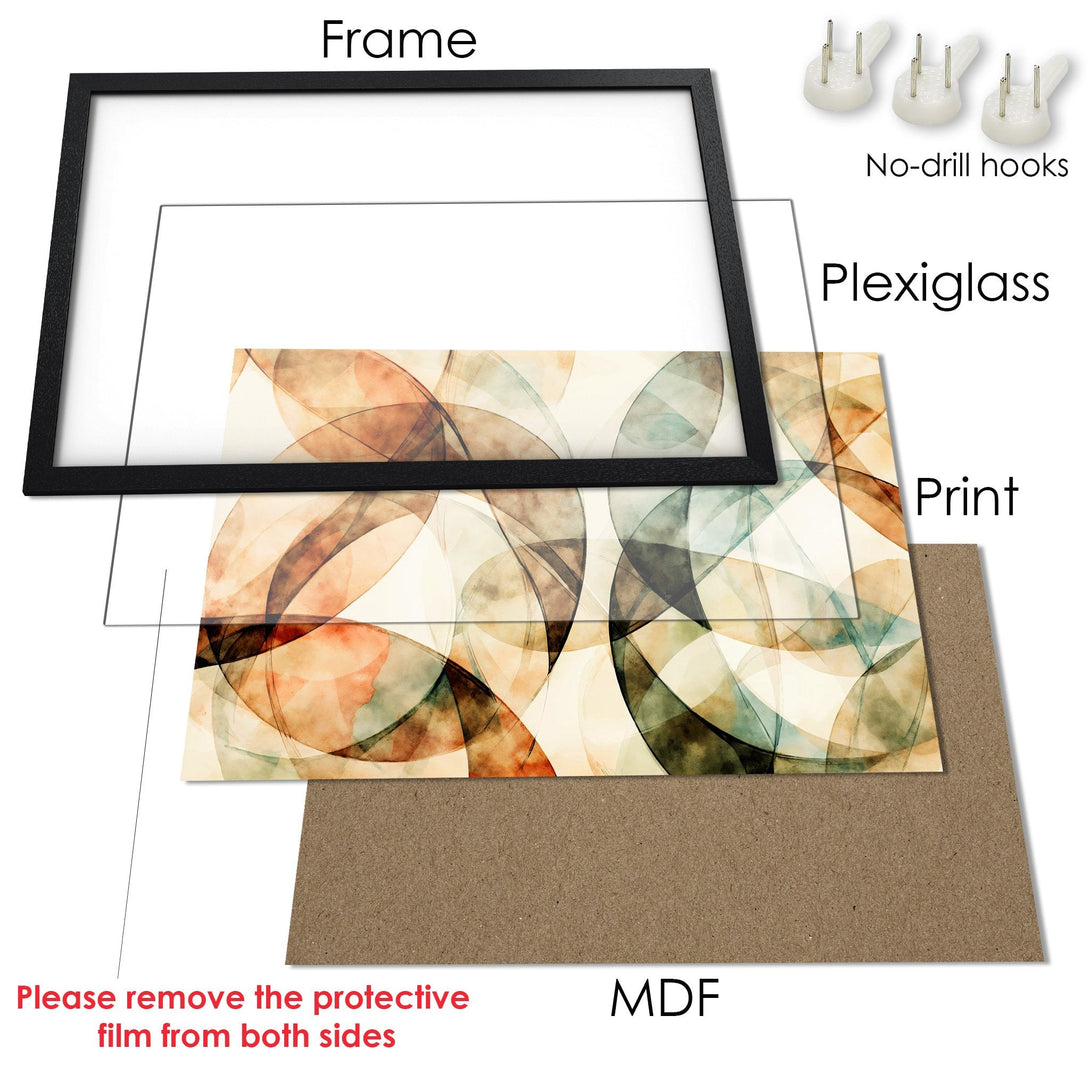 Framed Poster with abstract art in warm earth tones. Modern wall decor for your home.
