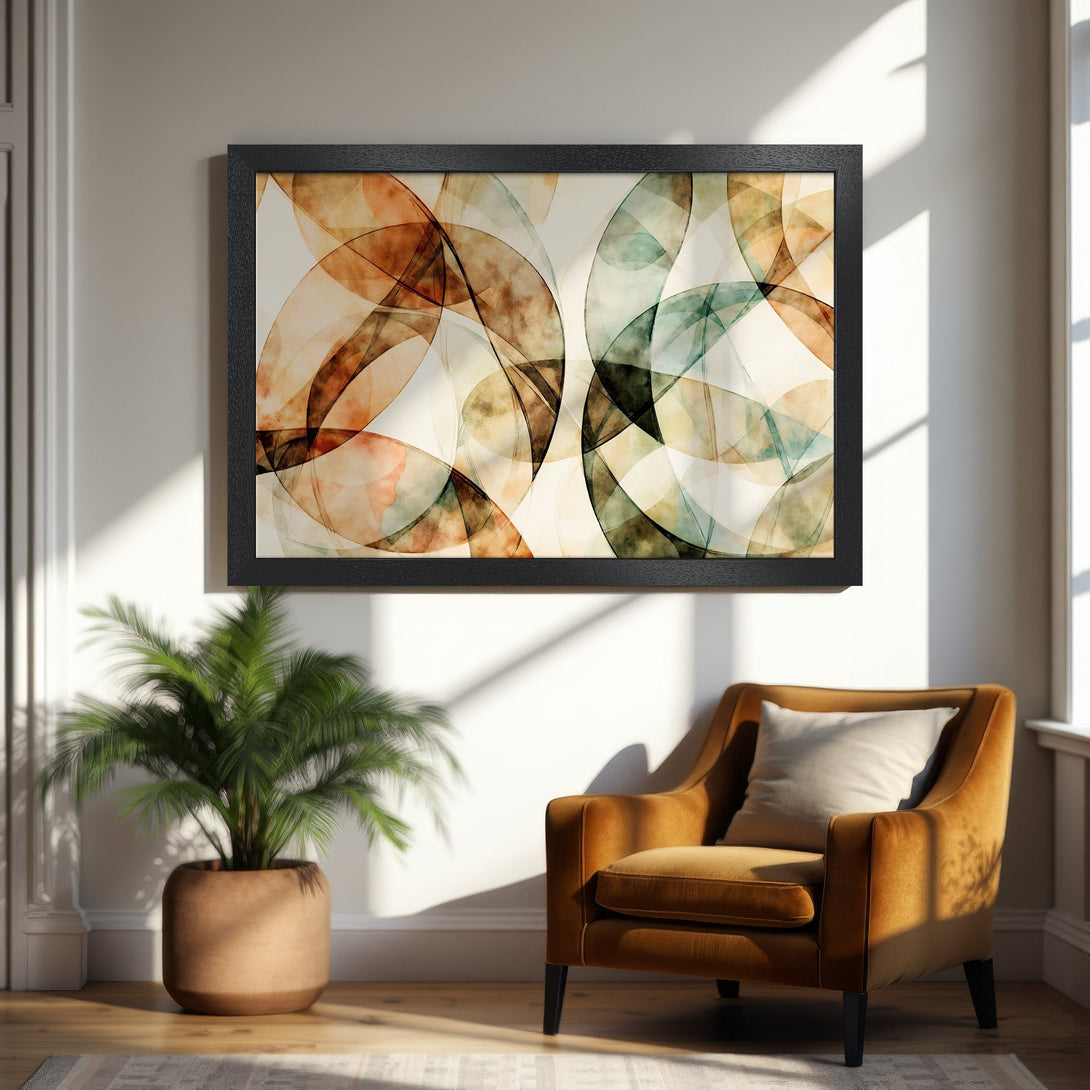 Framed Poster featuring abstract watercolor art in warm earth tones. Modern decor for your home.