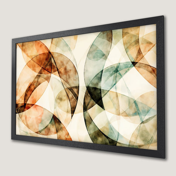 Framed Poster featuring abstract watercolor art with warm earth tones and cool teal hues. Modern wall decor.