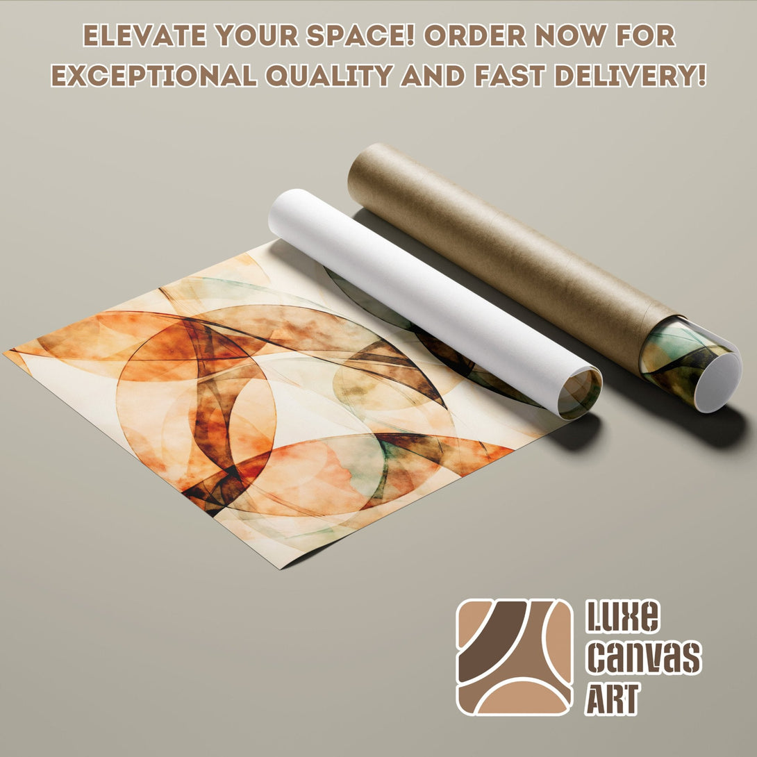 Abstract art poster roll in warm earth tones. Elevate your space with Luxe Canvas Art. Order now!