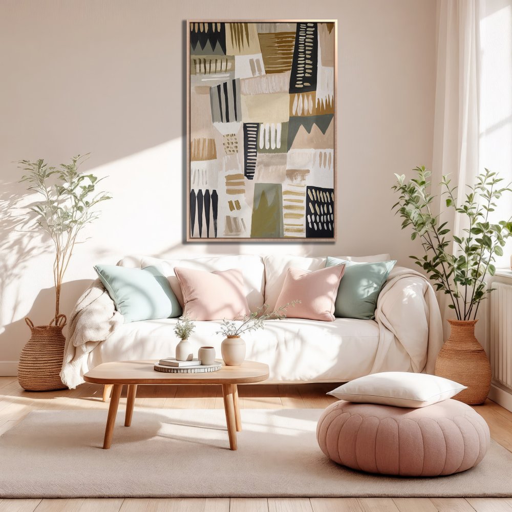 Abstract Canvas Print in neutral tones, perfect for modern living rooms. Shop framed wall art for a stylish update!