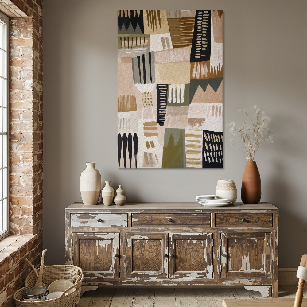 Abstract Canvas Print in neutral tones, perfect for dining room decor. Modern art with a warm, earthy color palette. Framed Wall Art.