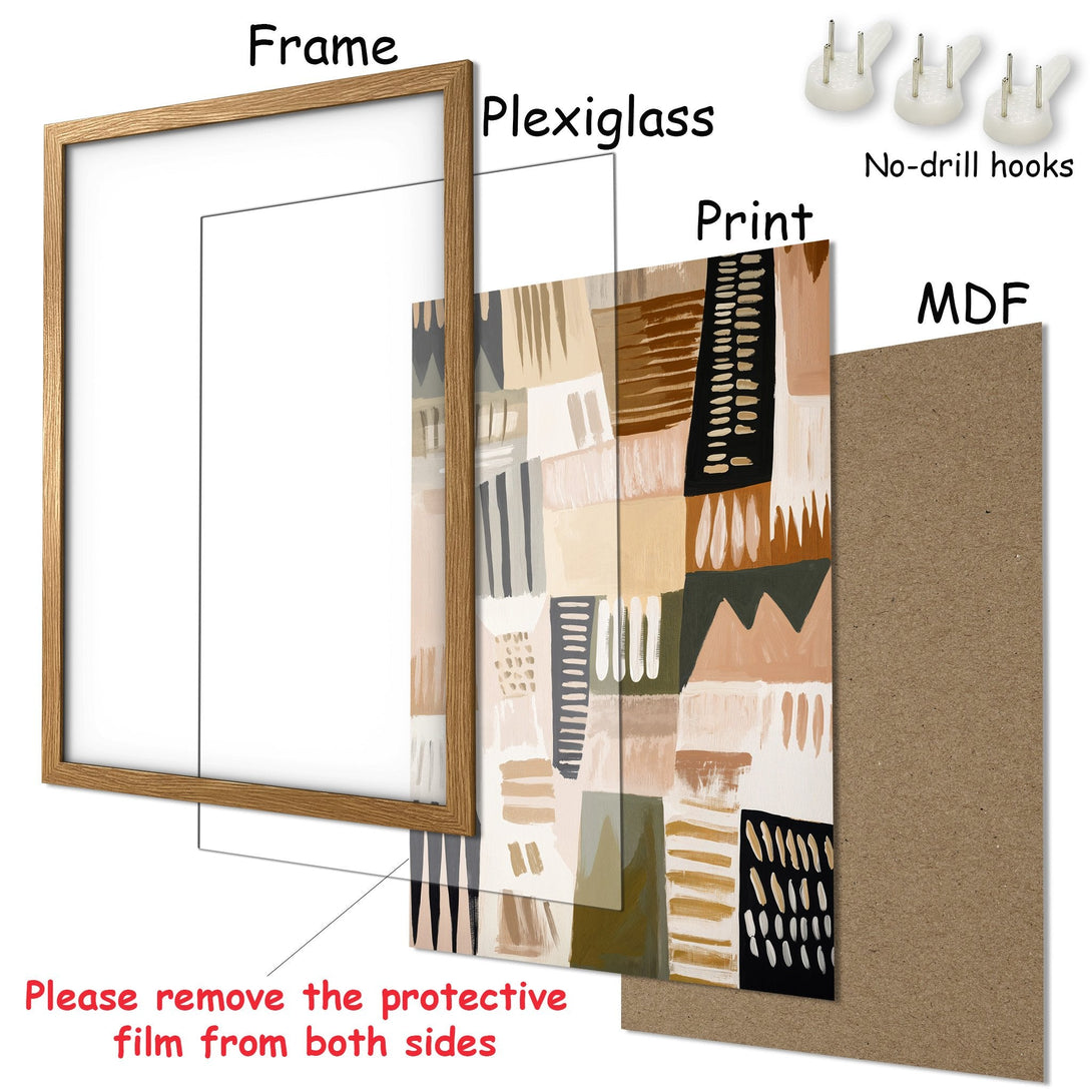 Framed Poster with abstract art in neutral tones. Modern wall decor with a warm, earthy color palette. Ready to hang.