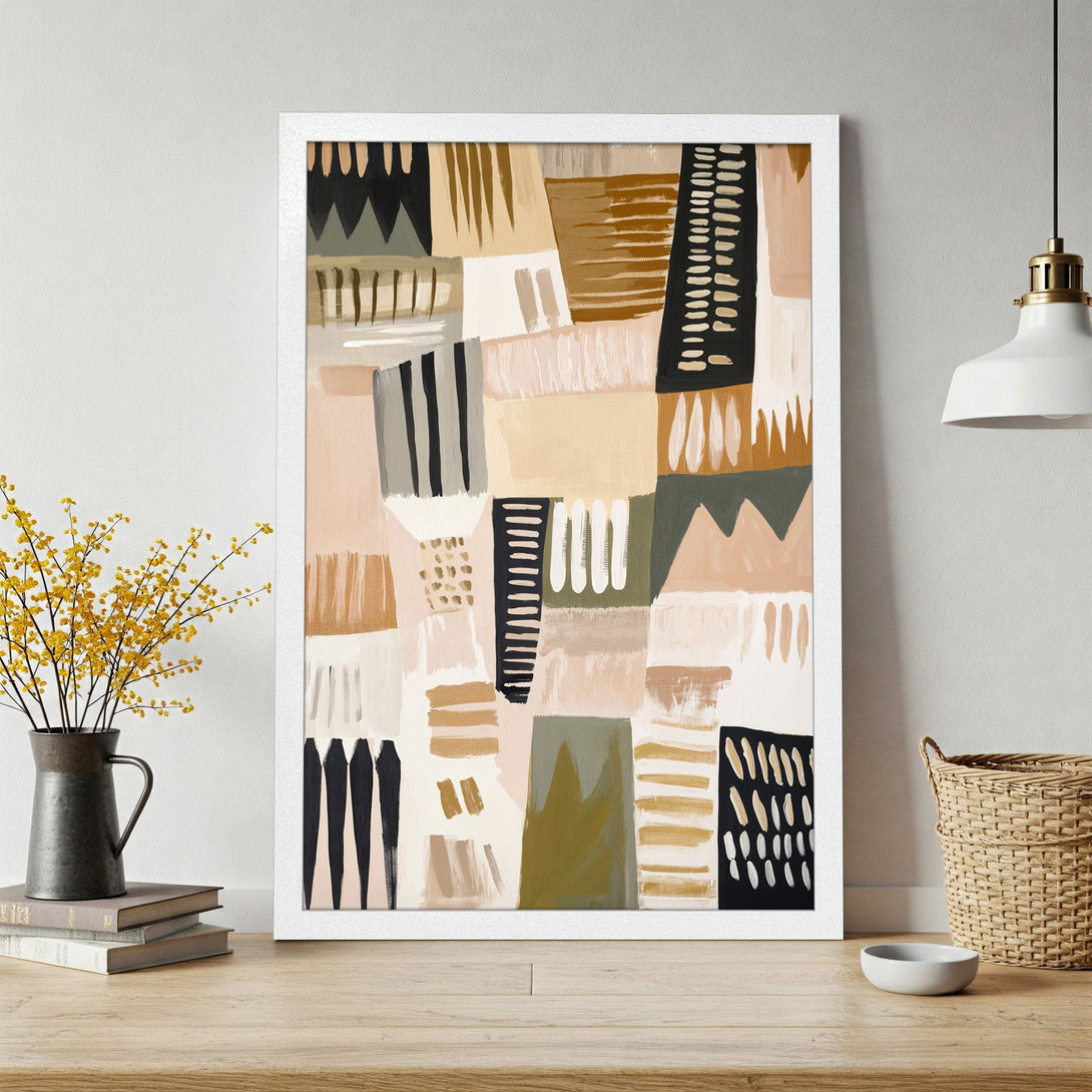 Framed Poster featuring abstract art in neutral tones. Modern wall art with a warm, earthy color palette for home decor.