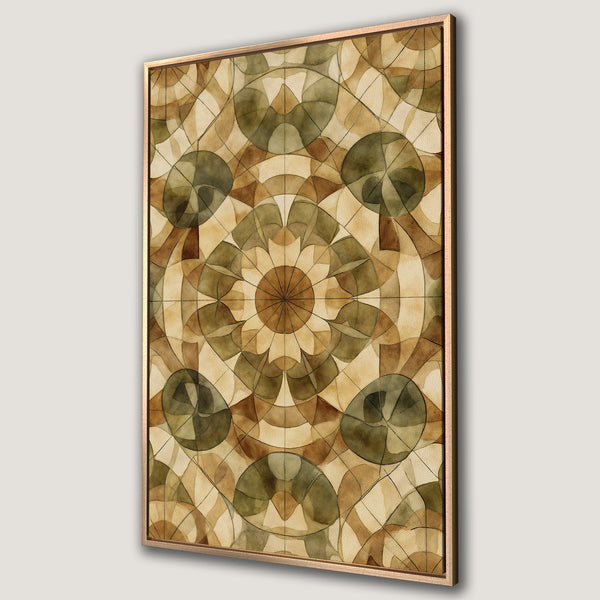 Framed Wall Art featuring a geometric watercolor design in earthy tones. Perfect for adding a touch of modern art to your home decor.