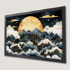 Geometric Mountain Clouds Art Poster with Golden Moon