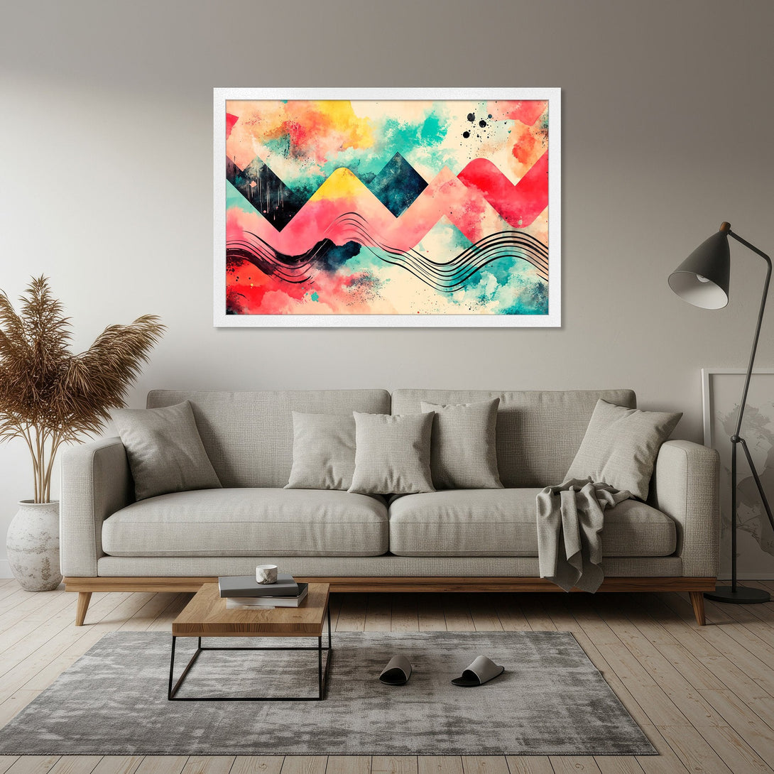 Framed Poster: Abstract art print with vibrant watercolor style and colorful palette. Perfect wall decor!