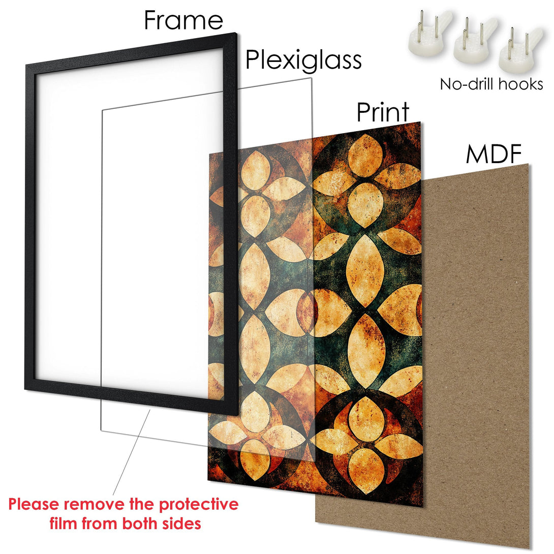 Framed Poster with abstract floral design in earthy tones. Ready to hang art for your home.