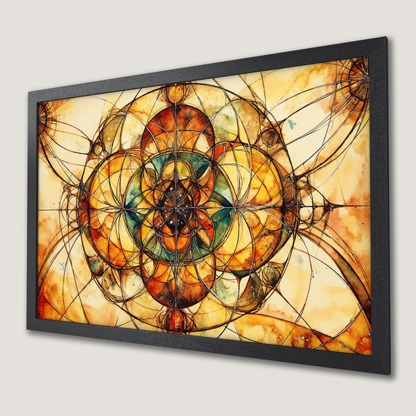 Framed Poster featuring an abstract watercolor design in warm yellow, orange, and brown tones. Enhance your space with this unique art print!