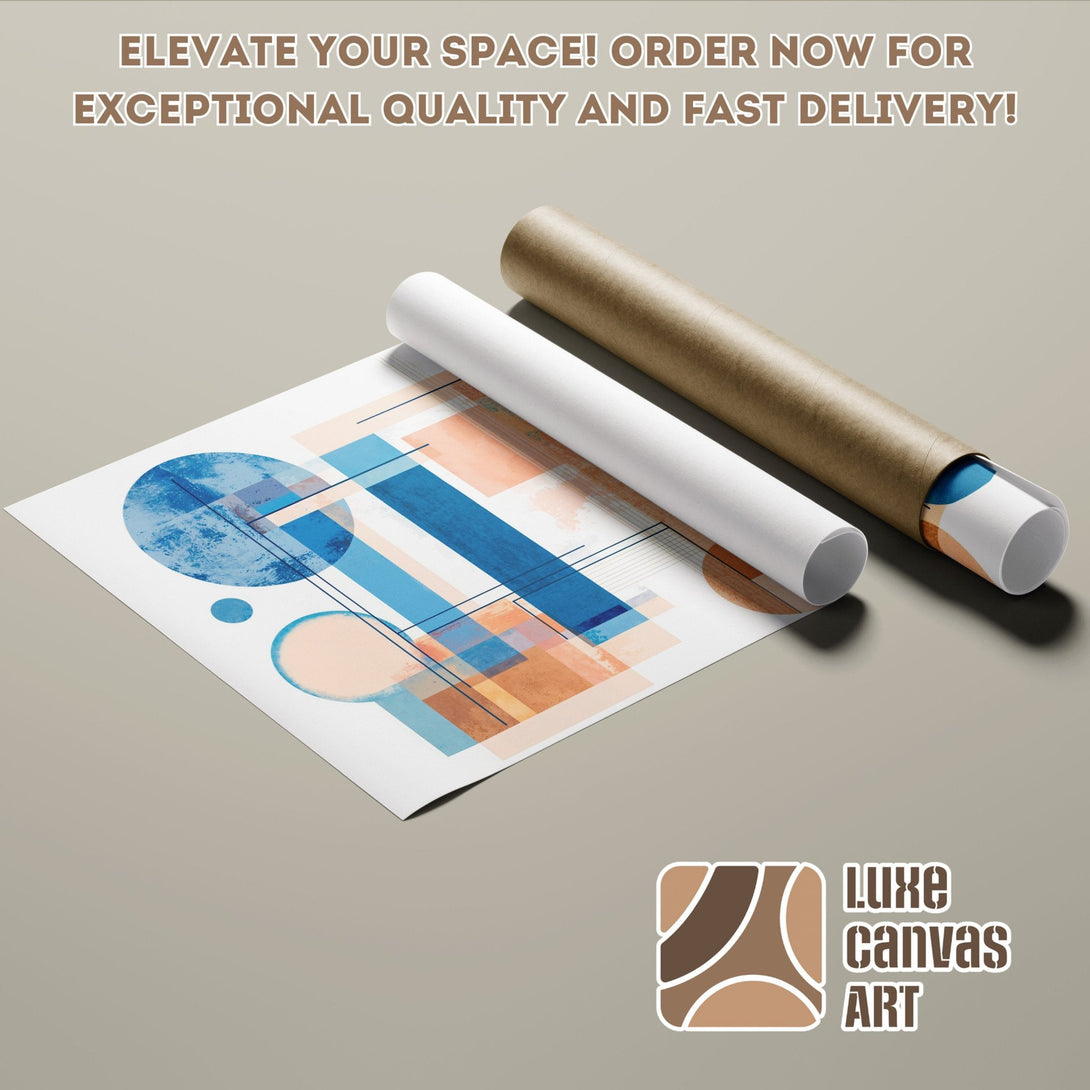 Abstract art poster roll in blue, orange, and brown tones. Elevate your space with this modern Poster!
