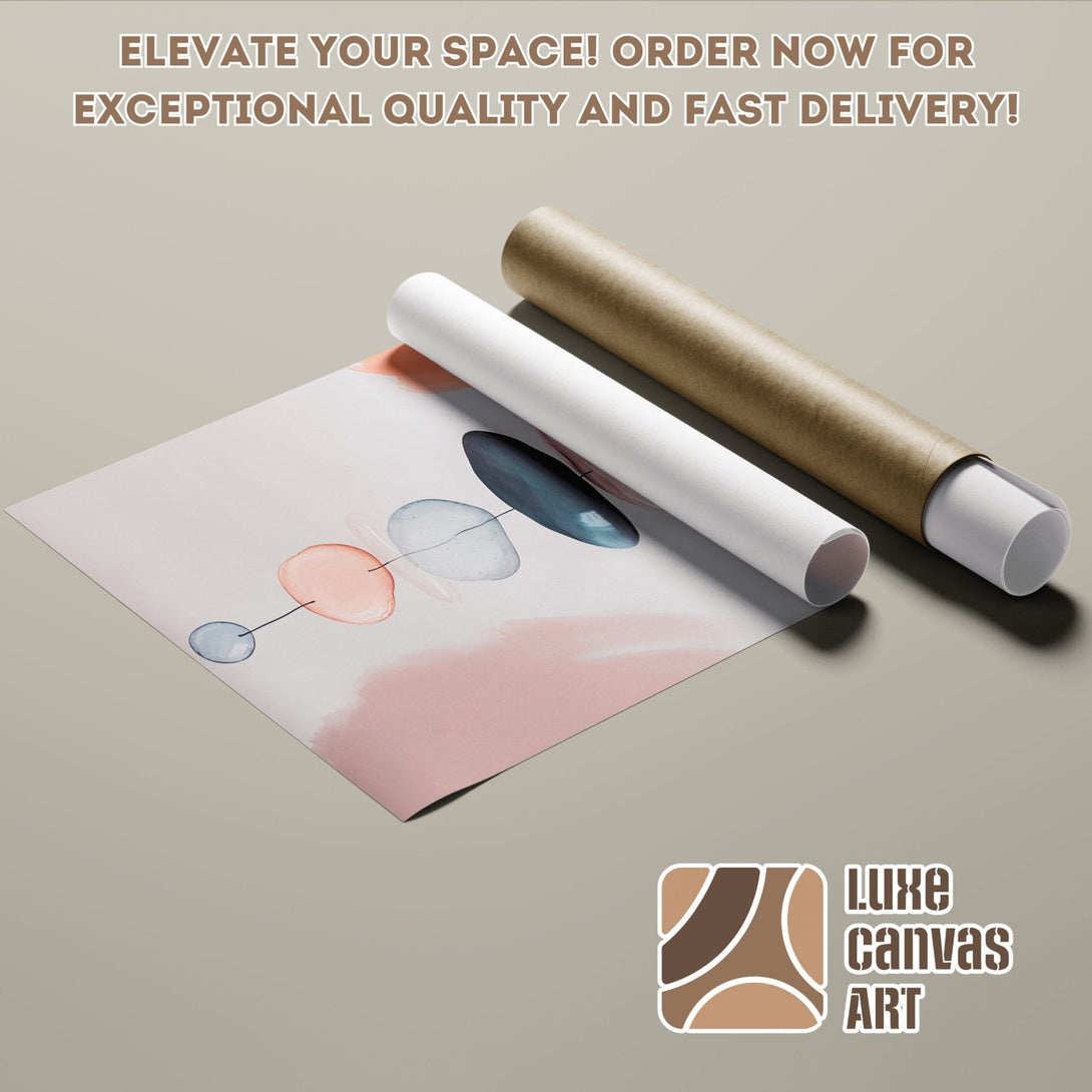 Abstract watercolor art Poster Roll in soft pink, blue, and neutral tones. Elevate your space with Luxe Canvas Art.
