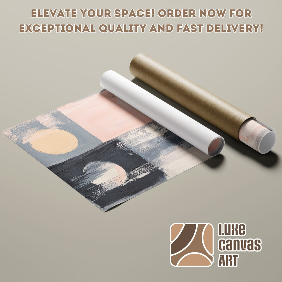Abstract art Poster Roll in blush, gray, and beige. Elevate your space with Luxe Canvas Art! Order now for fast delivery.
