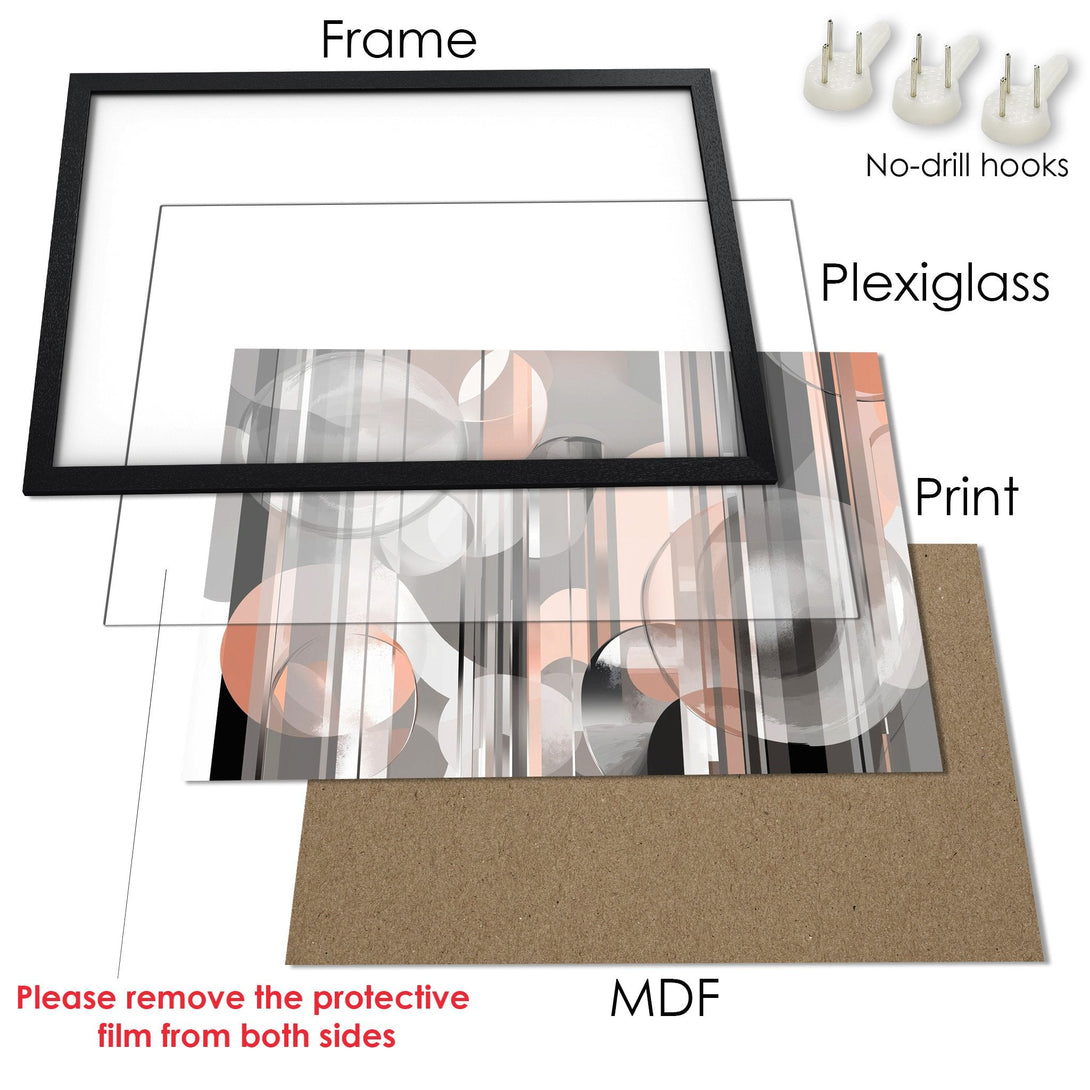 Framed Poster featuring abstract geometric art in a neutral color palette with peach accents. Ready to hang!