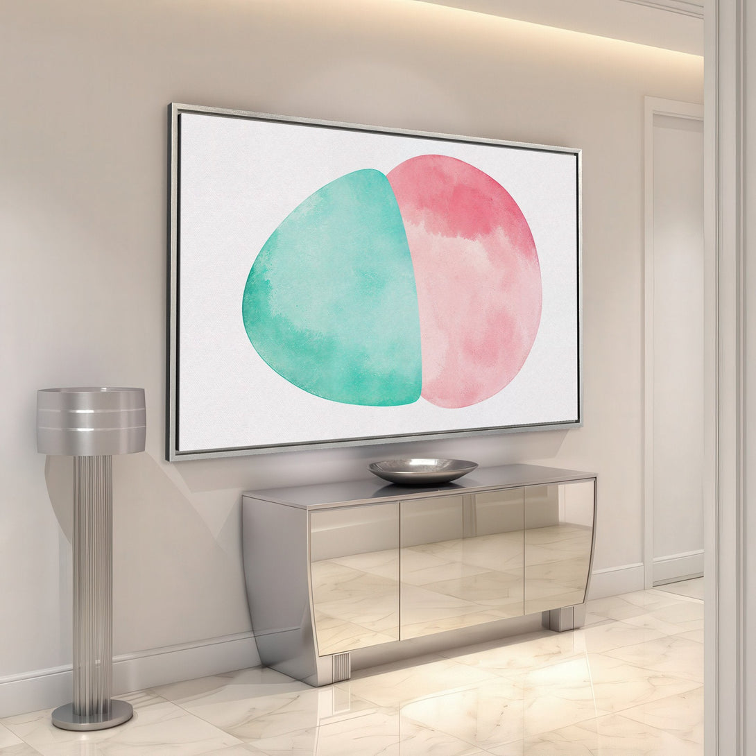 Abstract Canvas Print with watercolor design in teal and pink. Modern wall art for a stylish interior.