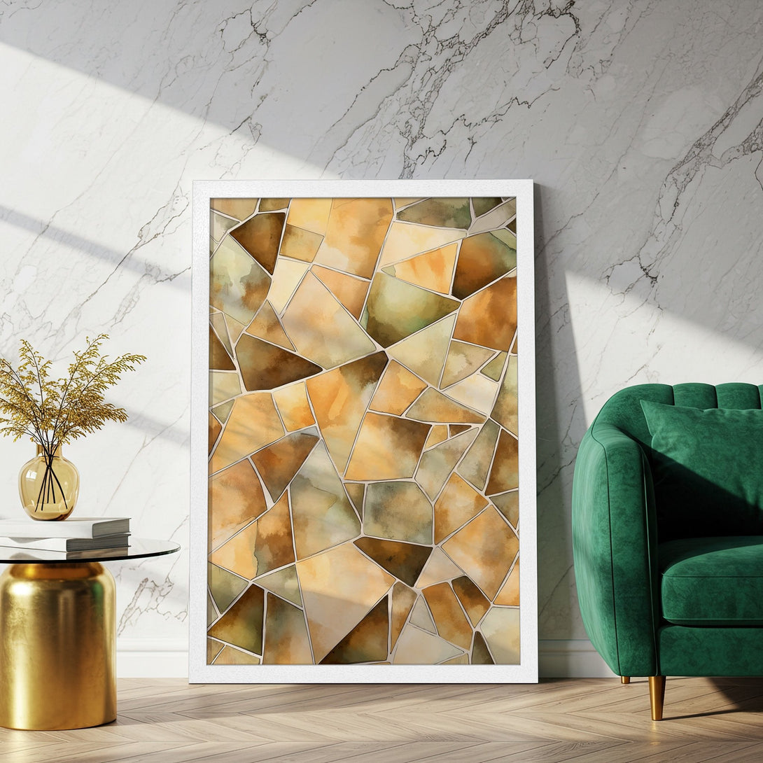 Framed Poster featuring abstract geometric art in warm earth tones. Perfect for adding a touch of modern style to any room!