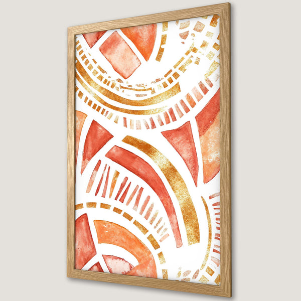 Framed Poster featuring abstract watercolor art in warm orange and gold tones, perfect for modern decor.