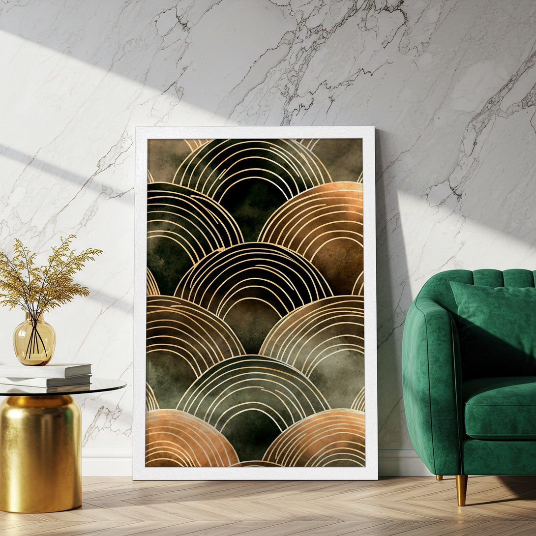 Framed Poster featuring an abstract geometric design in a warm, earthy color palette. Perfect for modern home decor.