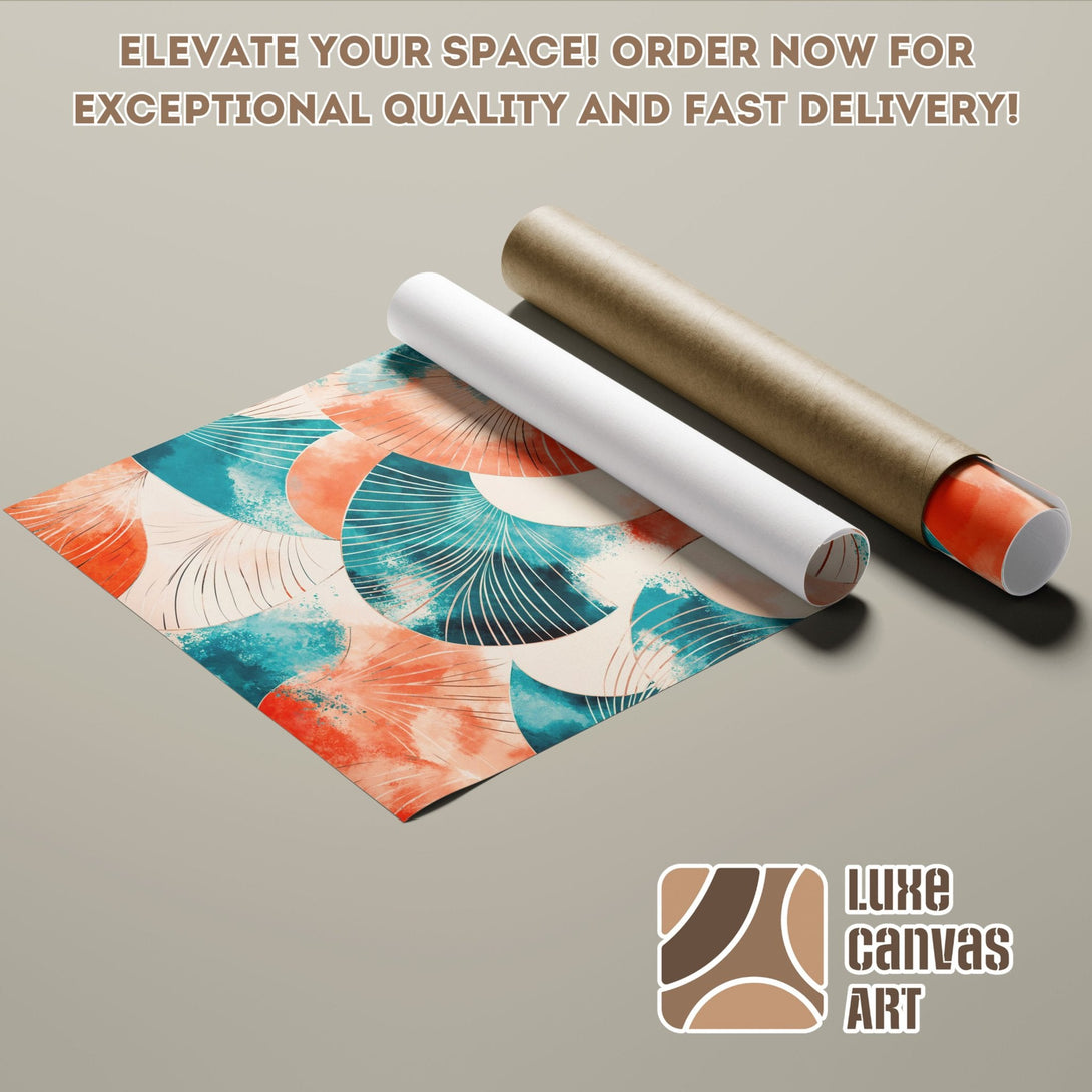 Abstract art Poster Roll with teal, orange, and beige color palette. Elevate your space!