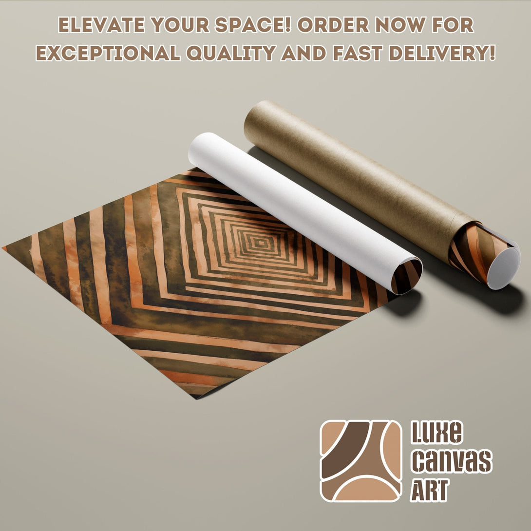 Abstract geometric Poster Roll in warm earth tones. Elevate your space with Luxe Canvas Art!