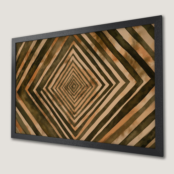 Framed Poster featuring an abstract geometric design in earth-tone colors. Modern art print perfect for home decor.