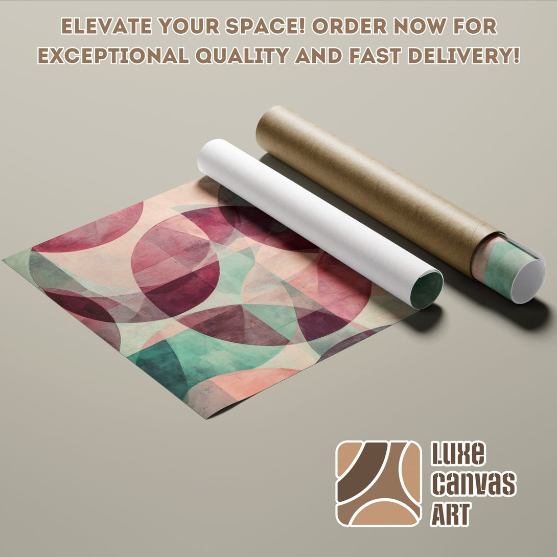 Abstract art Poster Roll with geometric shapes in pink, teal, and neutral tones. Elevate your space!