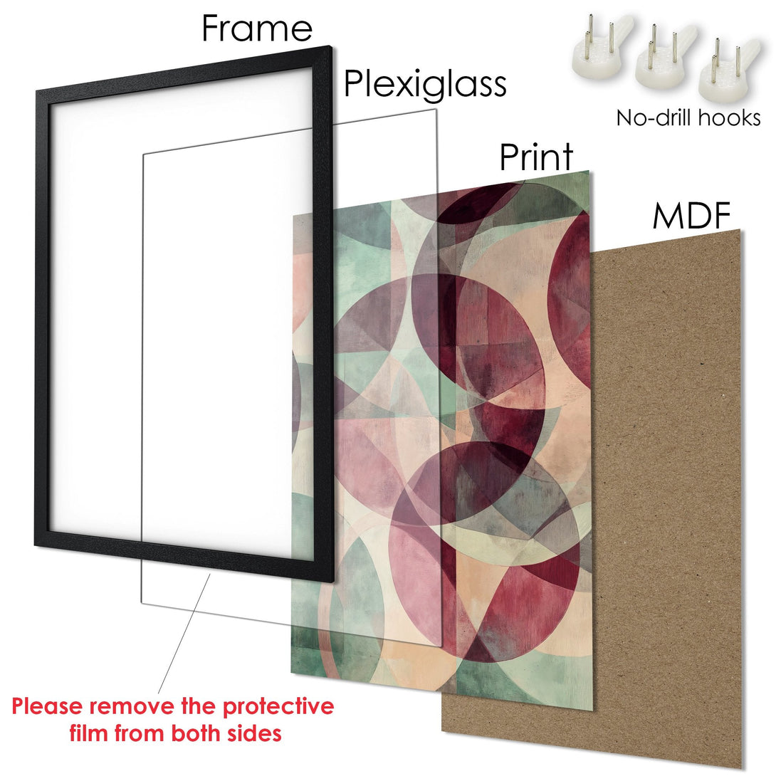 Framed Poster featuring abstract geometric art in a muted color palette. Elevate your space with this stylish art print!