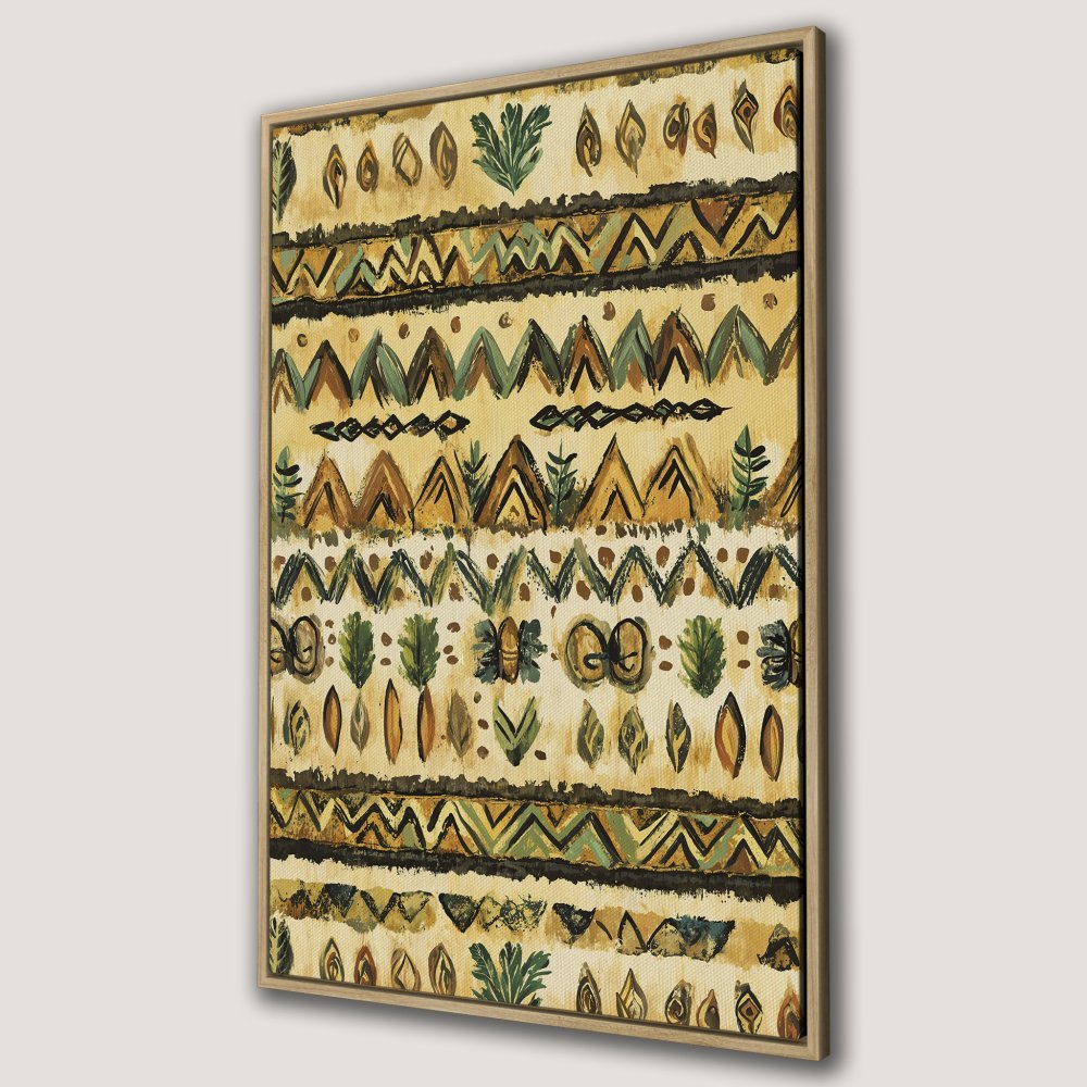Framed Wall Art: Abstract tribal pattern in earthy tones. Add a touch of bohemian style with this unique canvas print.
