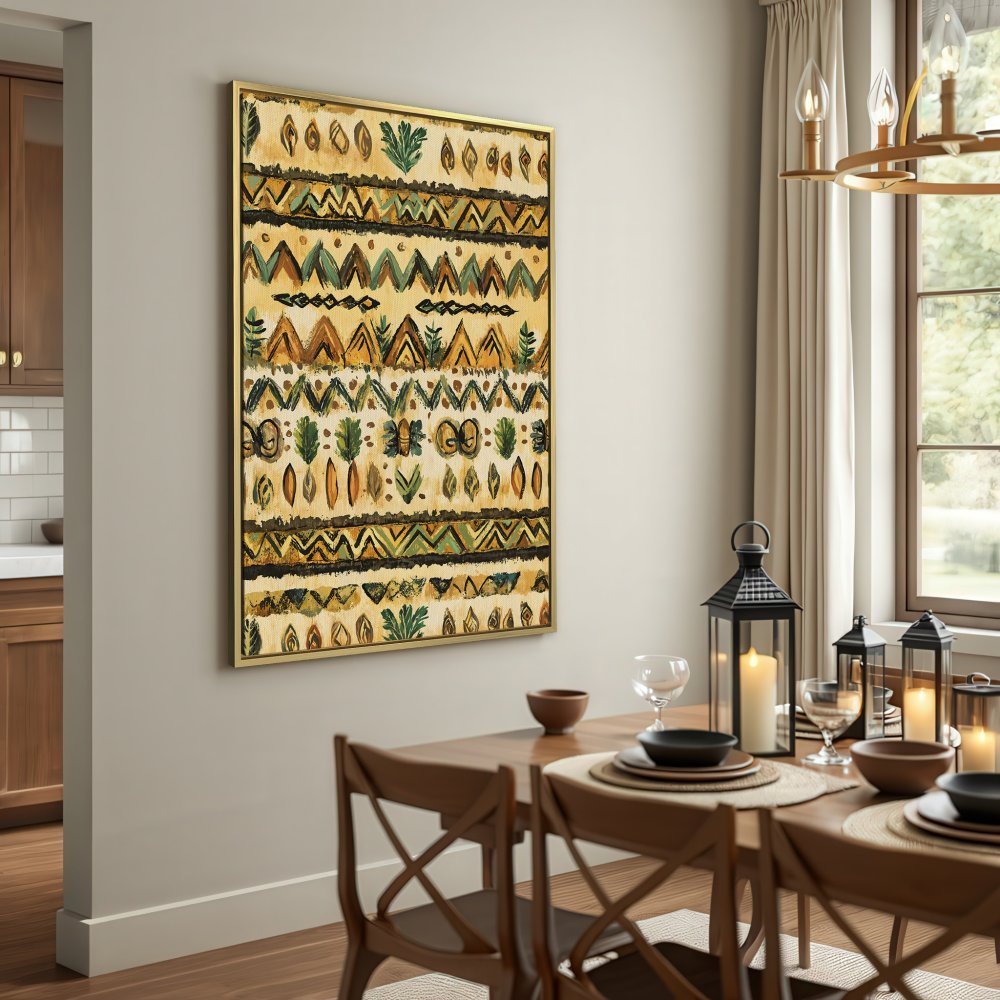 Canvas Print: Abstract tribal art in earthy tones. Perfect wall decor for a warm, inviting space. Shop now!