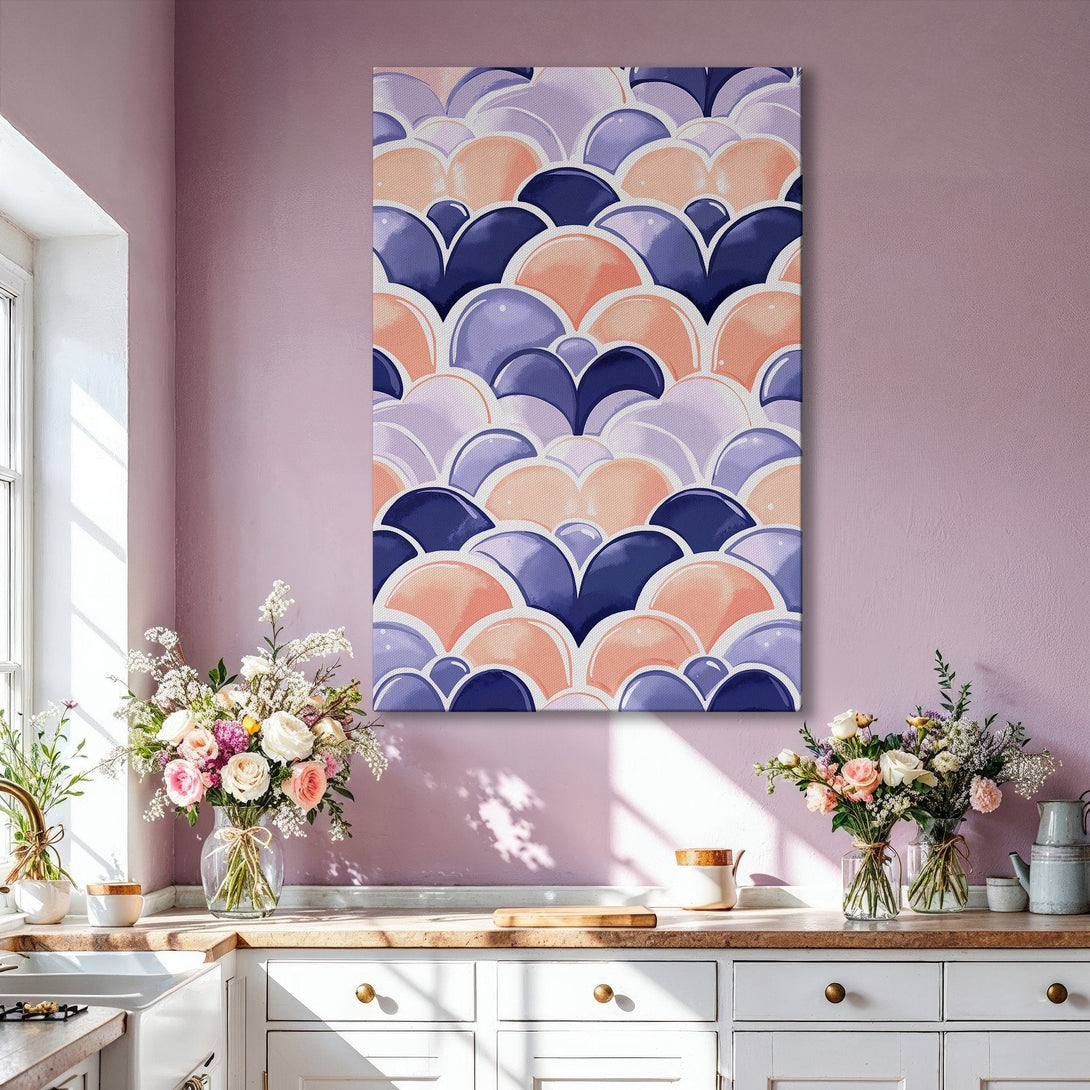 Framed Wall Art: Abstract pattern in blue, pink, and purple. Modern art Canvas Print adds a pop of color to any living room. Shop now!